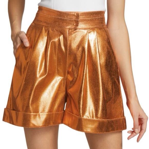 KIMBERLY GOLDSON Women’s Lizzie Pleated Metallic Shorts Copper Sz 4 - Picture 1 of 7